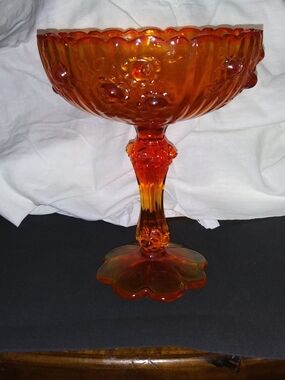 Fenton Orange Amber Compote with Scalloped Rim